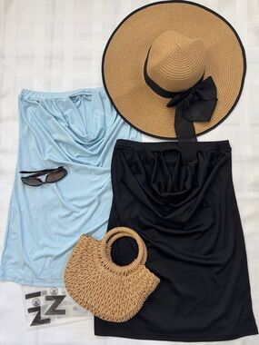 NWOT SHEIN Cowl-Neck Strapless Midi Dress Set - Black and Light Blue.